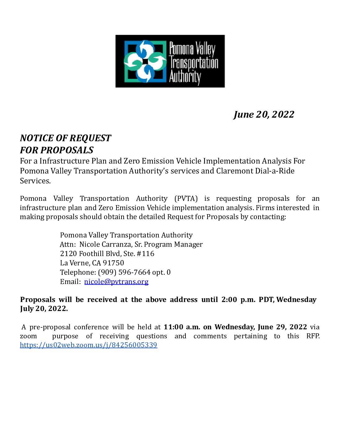 ZEV Infrastructure Consultant RFP